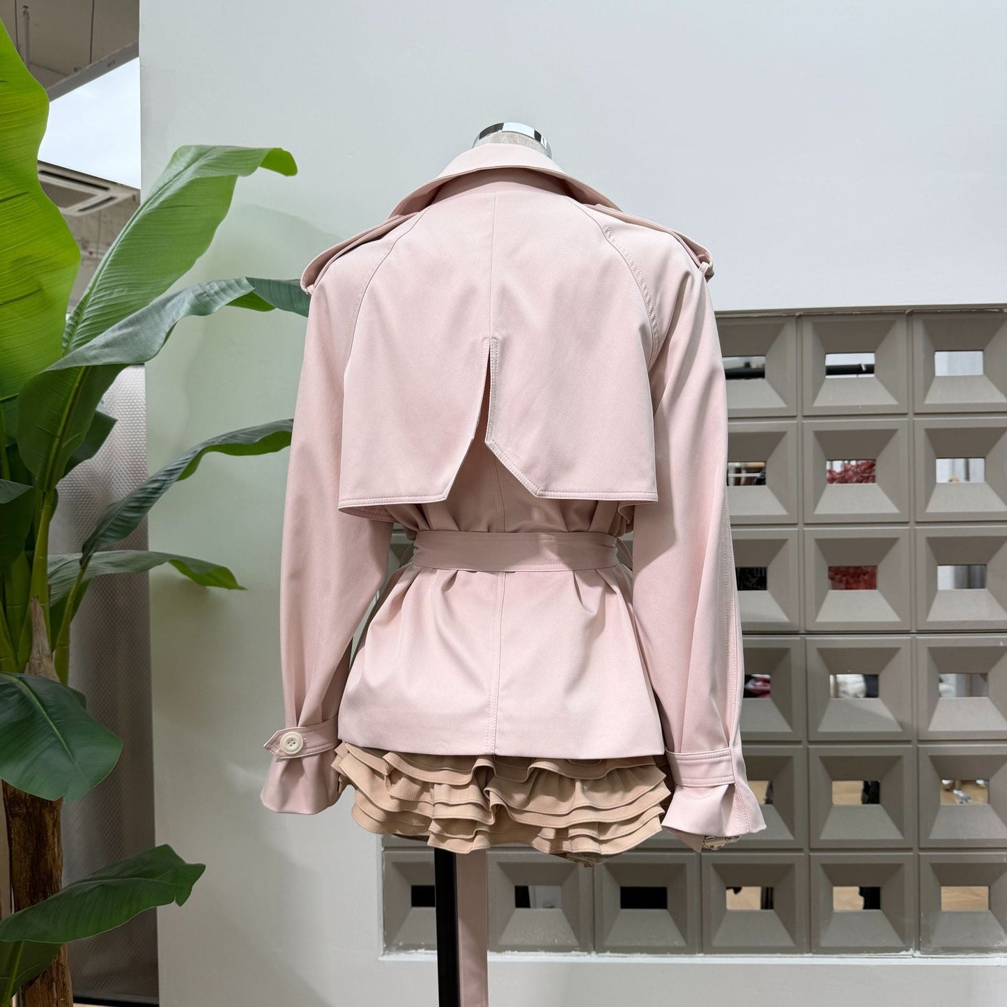 Pink Casual Sweet-and-cool Trench Coat With A Turn-down Collar Double-breasted Front And A Fitted Waist