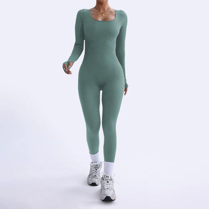 Threaded Square Collar Buttocks Slim Jumpsuit