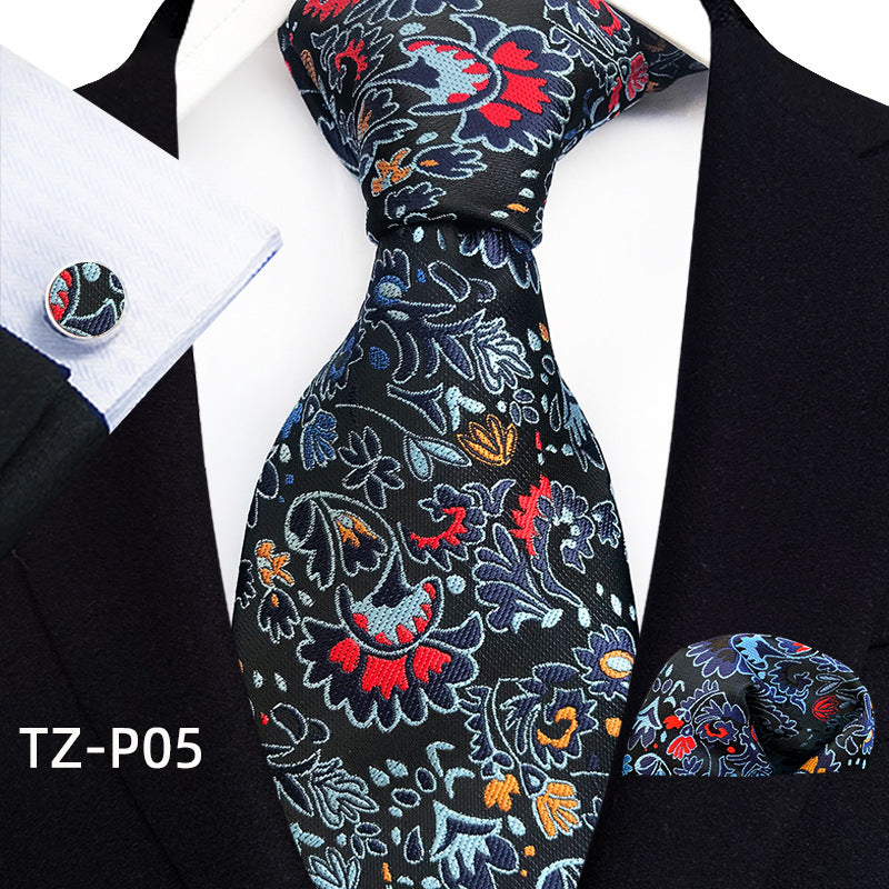 Mens Plaid Formal Tie Pocket Square And Cufflinks Three-Piece Set