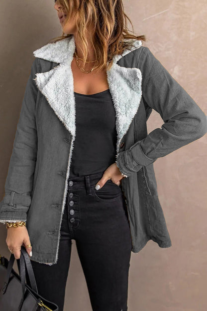 Womens Long-sleeve Coat With Fleece Lining Warm Top