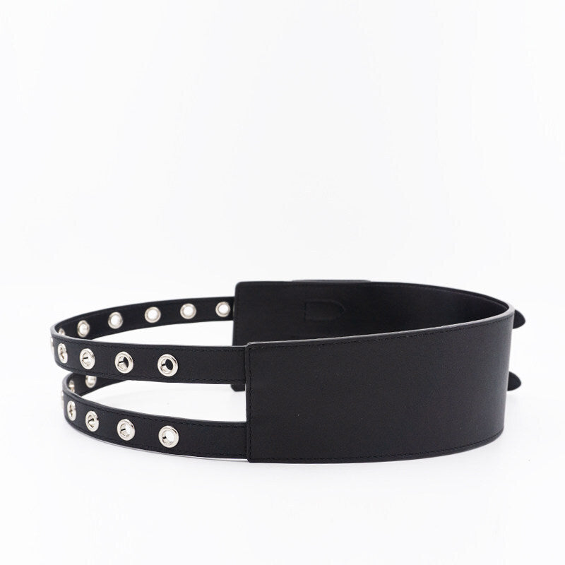 Womens Leather Wide Belt-decorated Dress
