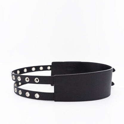 Womens Leather Wide Belt-decorated Dress