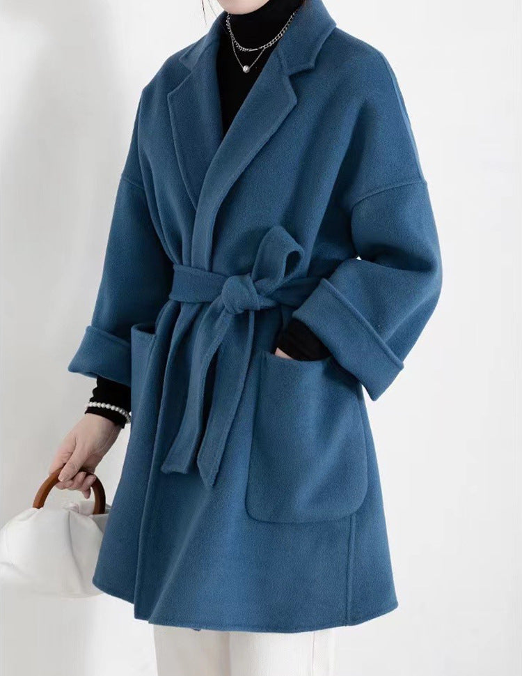Mid-length Double-faced Wool Belted Coat