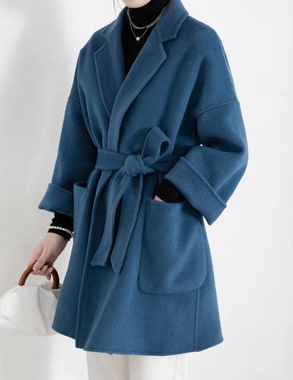 Mid-length Double-faced Wool Belted Coat