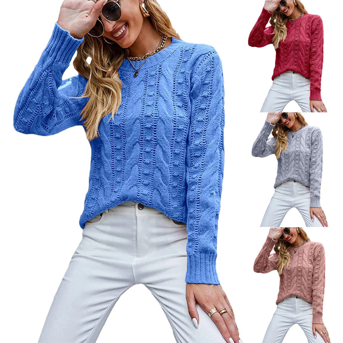 Pullover Long-sleeve Cable-knit Sweater For Women