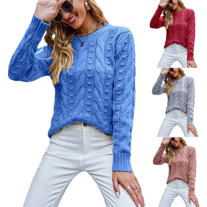 Pullover Long-sleeve Cable-knit Sweater For Women