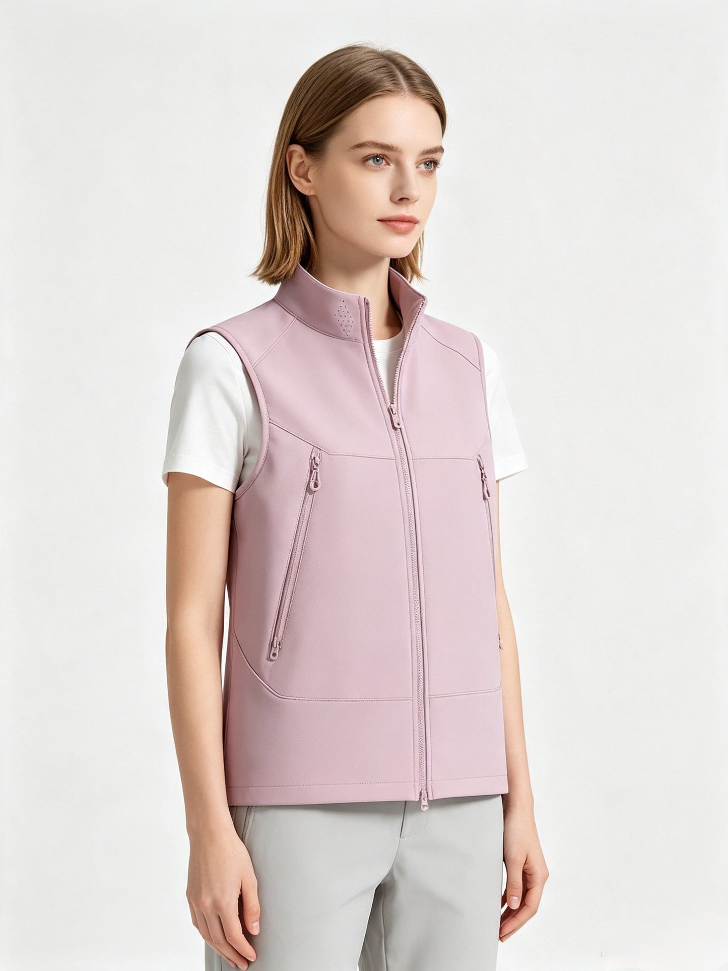 Couple Stand Collar Outdoor Vest Thin Fleece Lined Warm Sleeveless Waistcoat Wind Resistant Waterproof Functional Sports Gilet Zipper Pockets Casual Outerwear For Autumn Winter