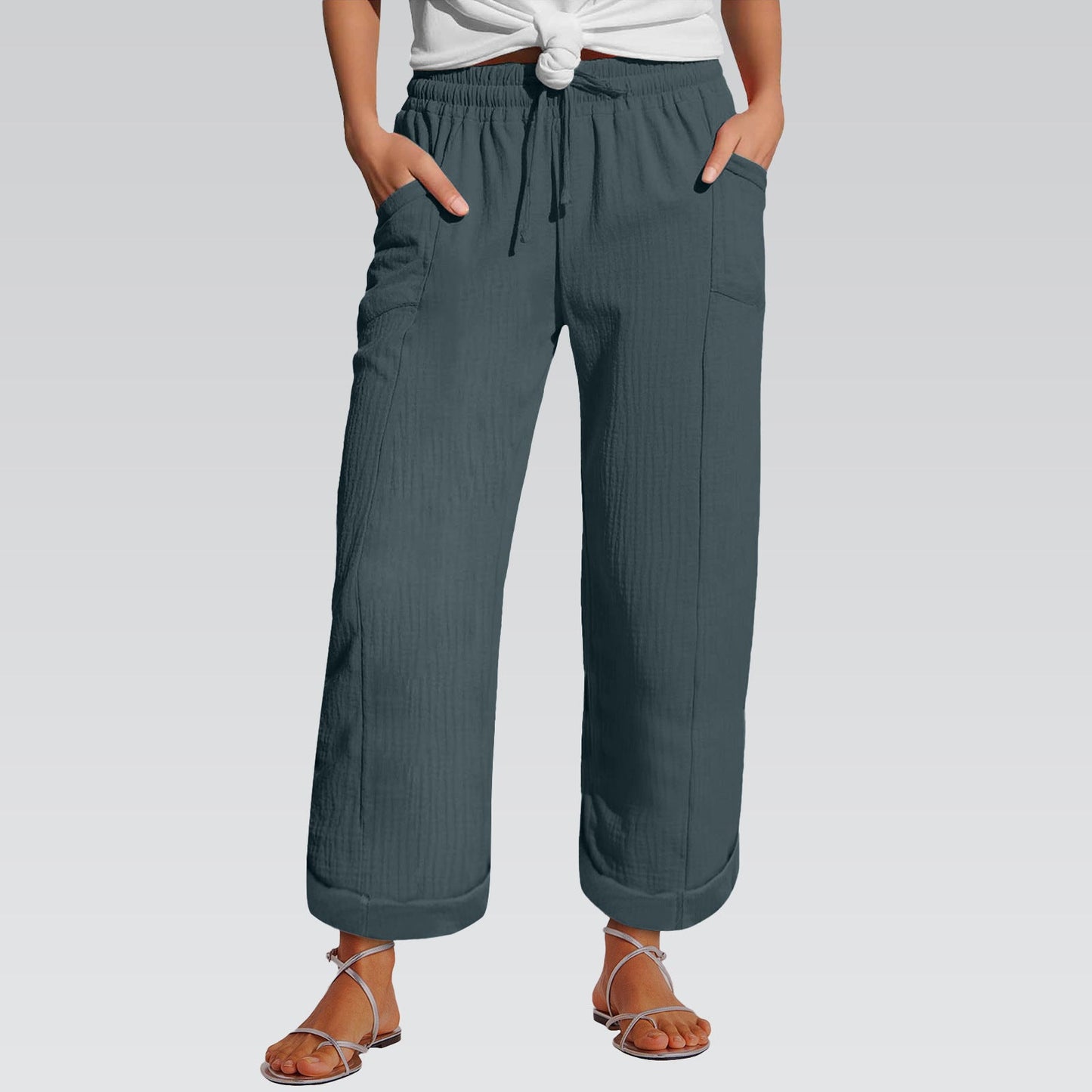 High-waisted Belted Loose-fitting Wide-leg Trousers For Women