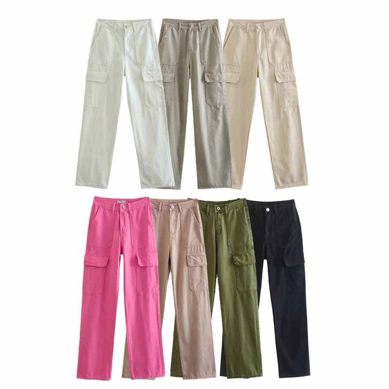 Women's Straight Solid Color Pocket Loose Casual Pants