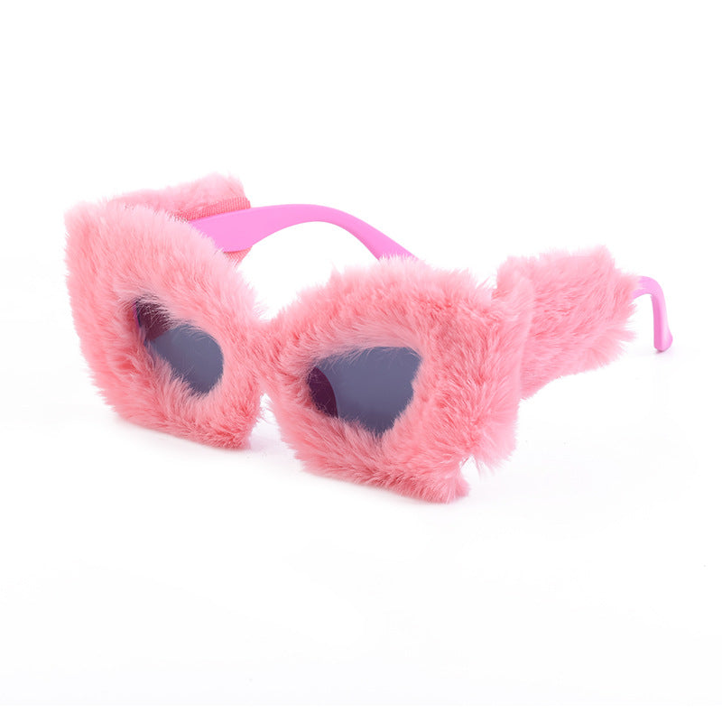 The Same Plush Winter Sunglasses For Girls, Fashionable Cat-Eye Sunglasses For Women, European And American Cross-Border Douyin Sunglasses