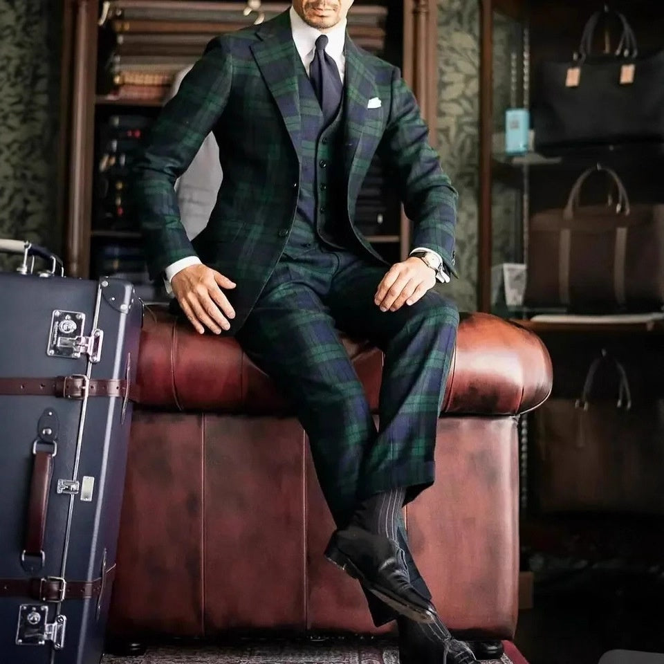 European And American Plaid Suit Set For Men Designer Crafted
