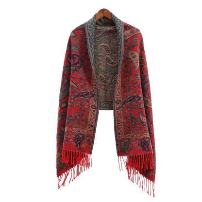 Ethnic-style Outerwear Ankeila Red Faux-cashmere Air-conditioner Shawl Scarf