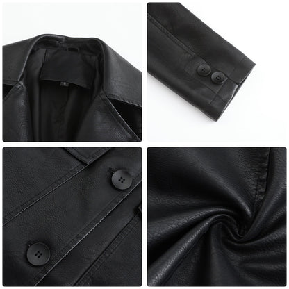 Long Leather Trench Coat Fashionable Outerwear For Women
