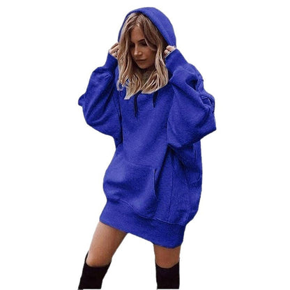 Women's Solid Color Pullover Hooded Loose Fleece Sweater