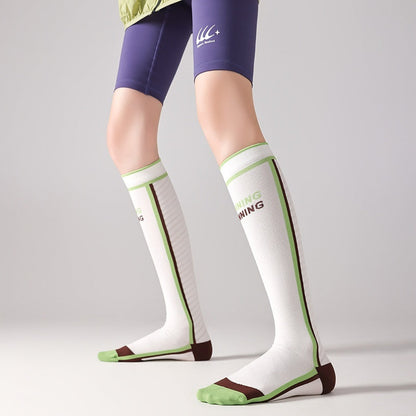 Womens Gradient-compression Calf Socks With Color-block Stripes