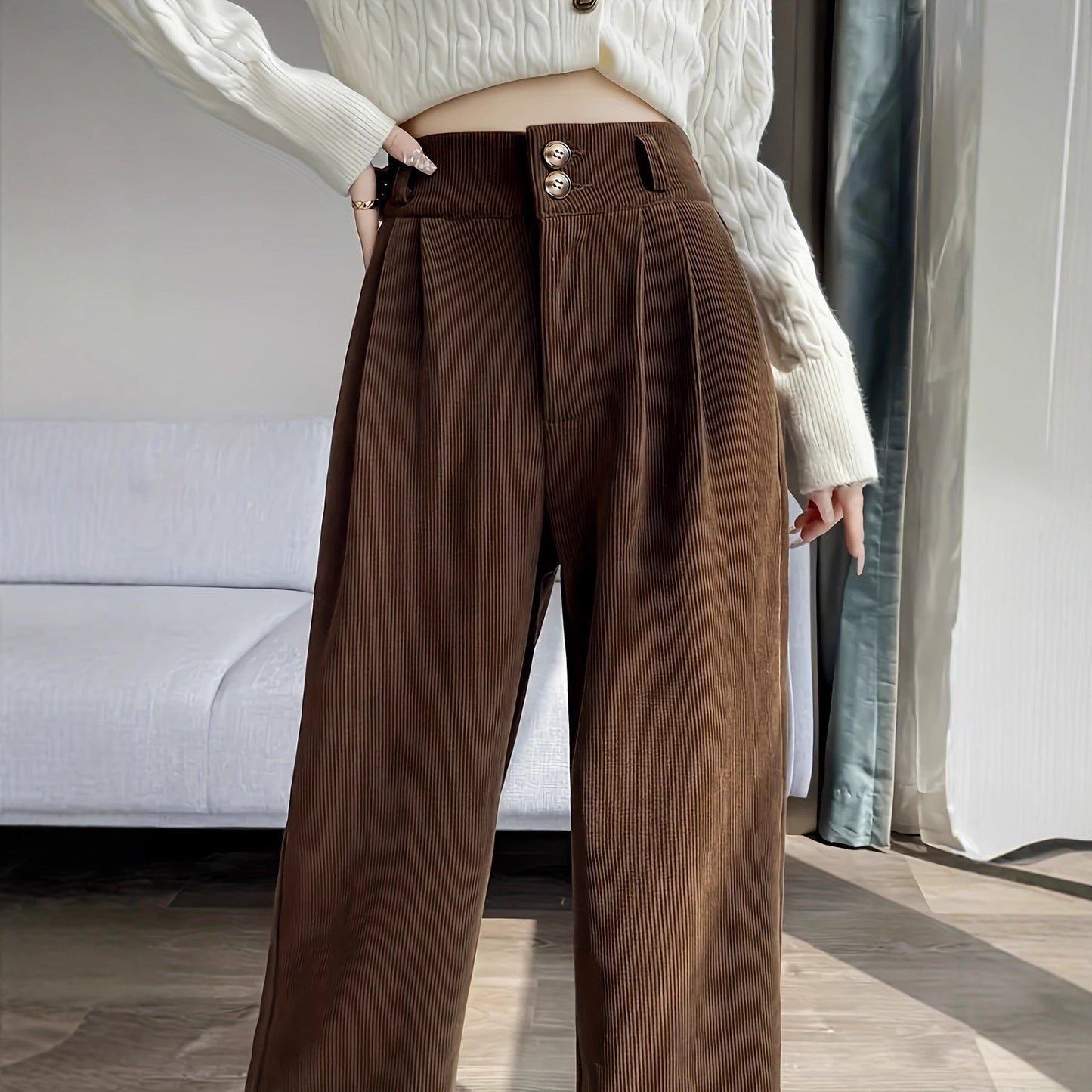 High-waisted, Draping Wide-leg Pants For Women