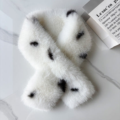 Natural Spotted Leopard Print Plush Cross Neck Scarf With A Korean-style Gentle Style For Autumn And Winter Daily Outings