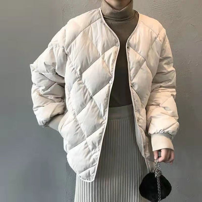 Loose-fit Diamond-quilted Crew-neck Down Jacket