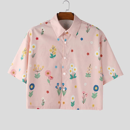 Mens Loose-fitting, Cropped, All-over Print Short-sleeve Shirt