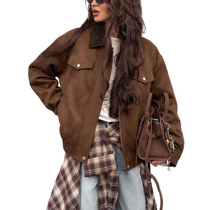 Stylish Lapel-collar Loose-fitting Womens Coat