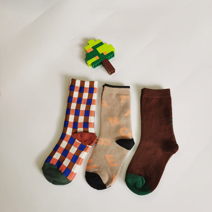 Leopard-print Plaid Coffee-colored Childrens Socks