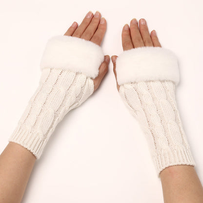Women's Cable Knit Arm Warmers - Open End Half Finger Gloves with Wool Lining for Fall Winter Cold Weather