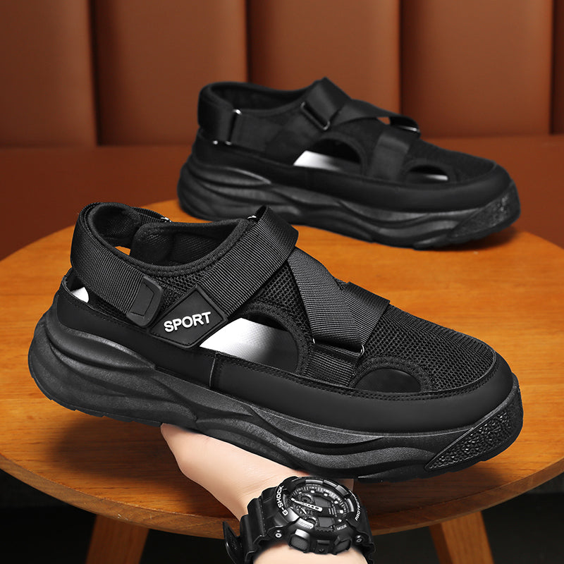 Men's Casual Sandals, Versatile Breathable Trendy Hollow-out Cool Sandals With Hook & Loop Fastener