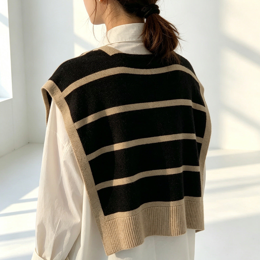 Fashionable Striped Knitted Cape For Women