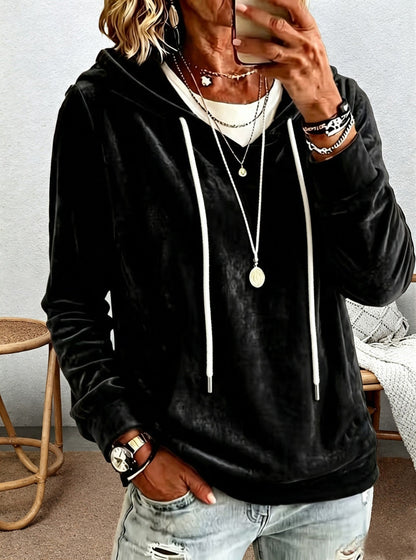 Womens Stylish And Elegant Gold-velvet Hooded Long-sleeve Sweatshirt
