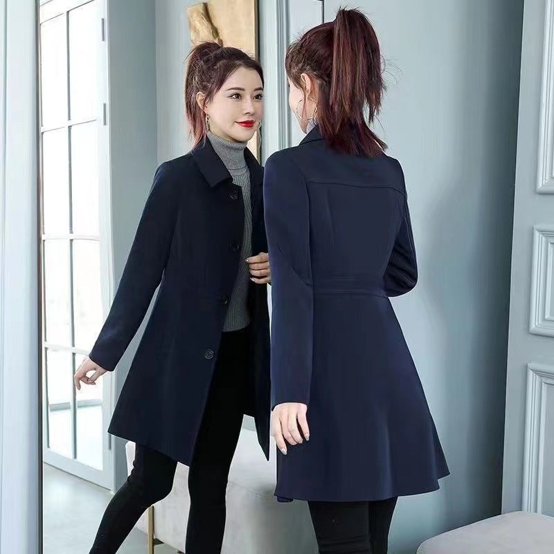 Womens Midi-length Plaid Trench Coat For Petite Figures