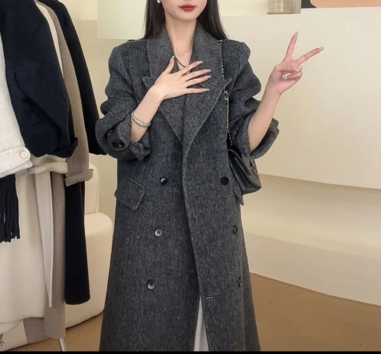 Womens Double-Faced Wool Coat With A Suit Collar