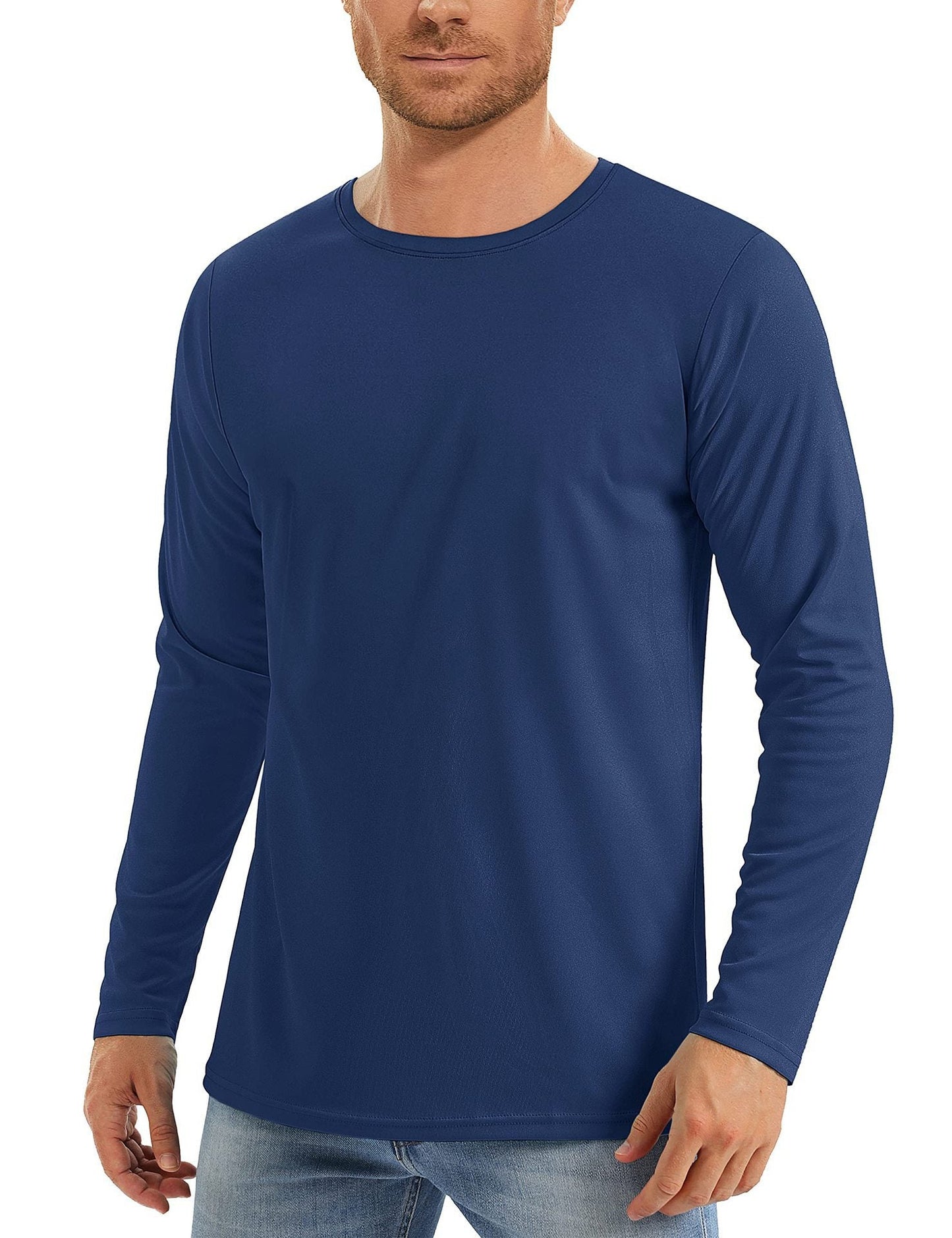 Men Solid Color Crew Neck Sun Protection Long Sleeve Shirts Uv Protection Breathable Running Athletic Base Layer Casual Tops For Spring Summer