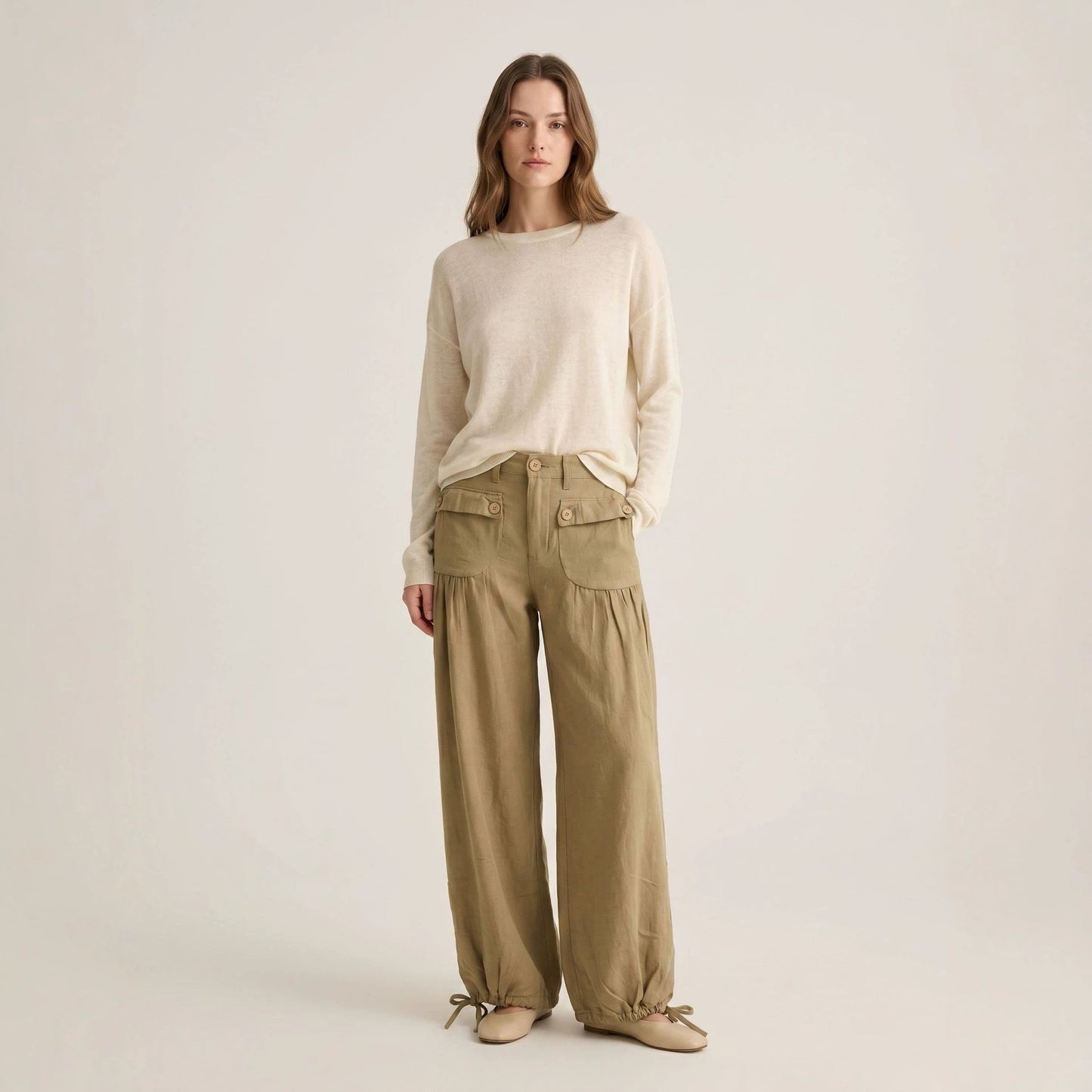 Loose-fit Womens Wide-leg Denim Jeans With Pockets And Ruffled Hems