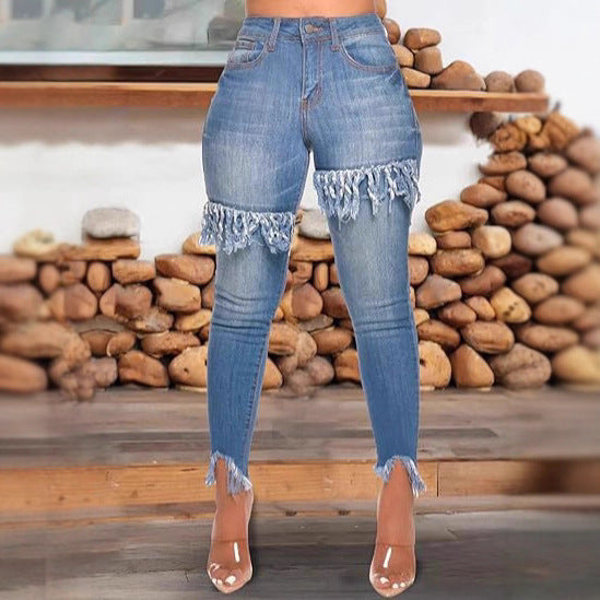 Womens Slim-fit Hip-lifting Blue Jeans