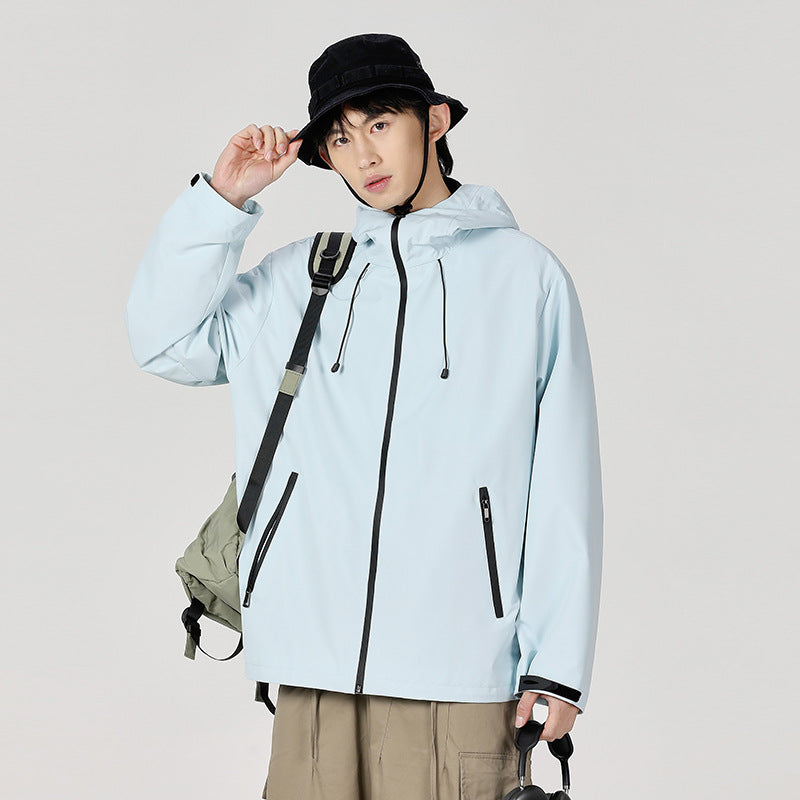 Outdoor Windproof And Waterproof Bomber Jacket Couples Style Hooded Trench Coat