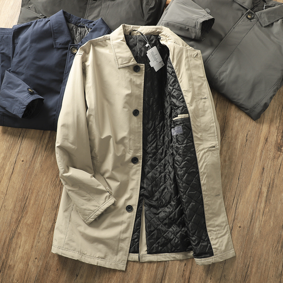 Men's Windproof Waterproof Thickened Thermal Quilted Mid-length Trench Coat