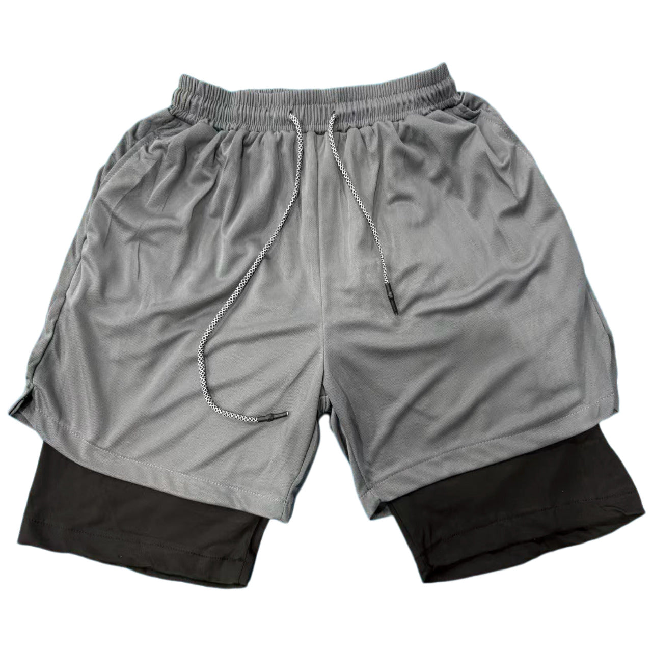 Mens Double-Layer Breathable Casual Shorts With A False Two-Piece Design