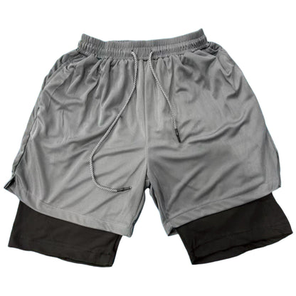 Mens Double-Layer Breathable Casual Shorts With A False Two-Piece Design