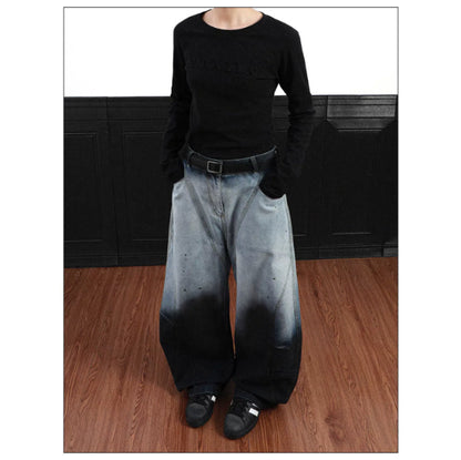 American-style Vintage Washed Ombre Tie-dye Bootcut Jeans