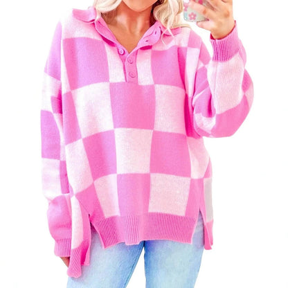 Womens Versatile Loose-fitting Half-button Sweater