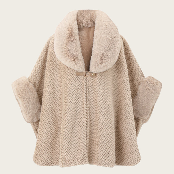 Solid-color Large Fur-collar Shawl