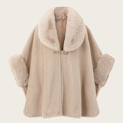 Solid-color Large Fur-collar Shawl