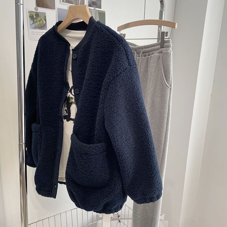 Brushed Thickened Loose-fitting Cardigan Coat