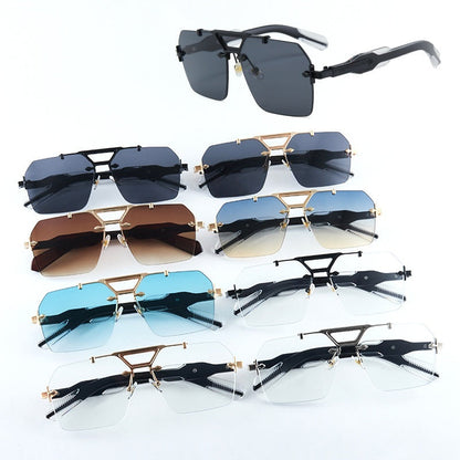 Retro Metal Double-bridge Rimless Sunglasses