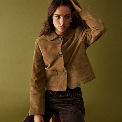 Lapel-collar Pocket Casual Versatile Short Jacket For Women