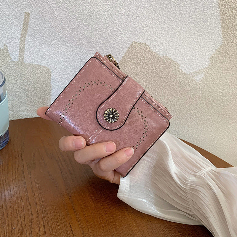 New Womens Oil-leather Wallet Vintage Short Style