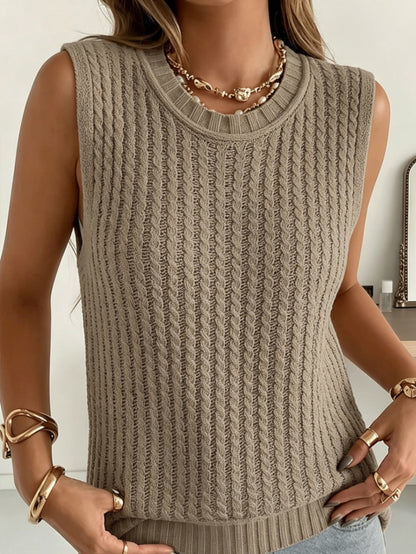Women Sleeveless Cable Knit Sweater Vest Crew Neck Solid Acrylic Knit Tank Top