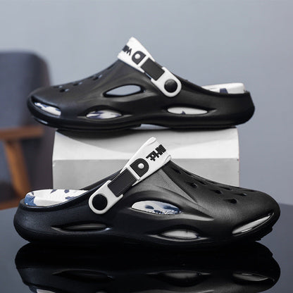 Mens Hollowed-out Closed-toe Non-slip Soft-soled Thick-sole Slippers