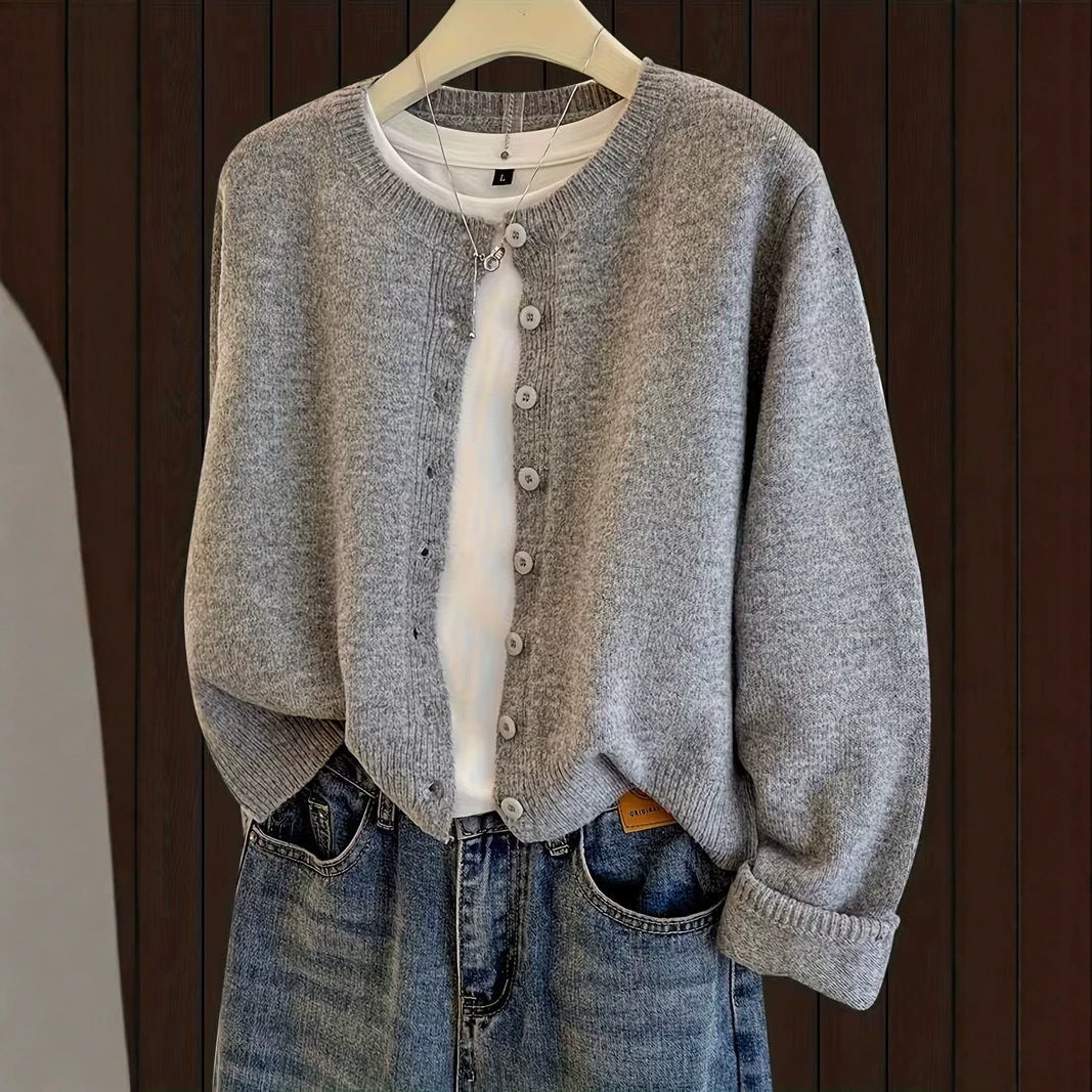 New Autumnwinter Womens Short Loose-fit Round-neck Knit Cardigan Sweater Jacket