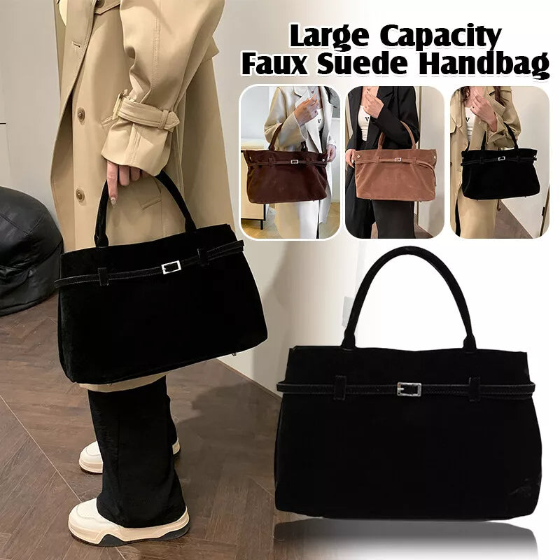 Hot Sale Decorative Design Solid Faux Suede Handbag Large Capacity Casual Tote Bags For Women Tote Design Portable Shoulder Bag